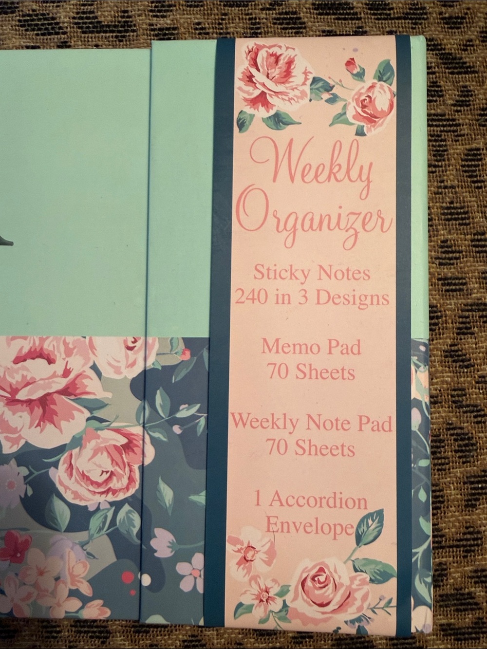 Monogram 'R' Floral Weekly Organizer - Mint & Pink - Picture 2 of 6